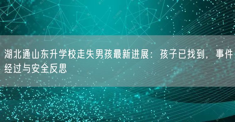 湖北通山东升学校走失男孩最新进展:孩子已找到,事件经过与安全反思 湖北通山东升学校走失男孩最新进展:孩子已找到,事件经过与安全反思