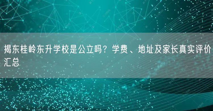揭东桂岭东升学校是公立吗?学费、地址及家长真实评价汇总 揭东桂岭东升学校是公立吗?学费、地址及家长真实评价汇总