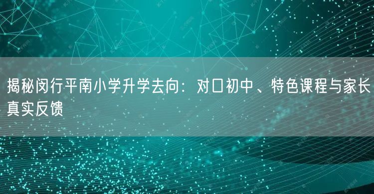 揭秘闵行平南小学升学去向:对口初中、特色课程与家长真实反馈 揭秘闵行平南小学升学去向:对口初中、特色课程与家长真实反馈