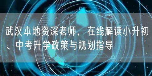 武汉本地资深老师，在线解读小升初、中考升学政策与规划指导